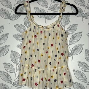 Madewell‎ Top 2 Ruffle Cami Confetti Floral Metallic Tank Cream Yellow Boho